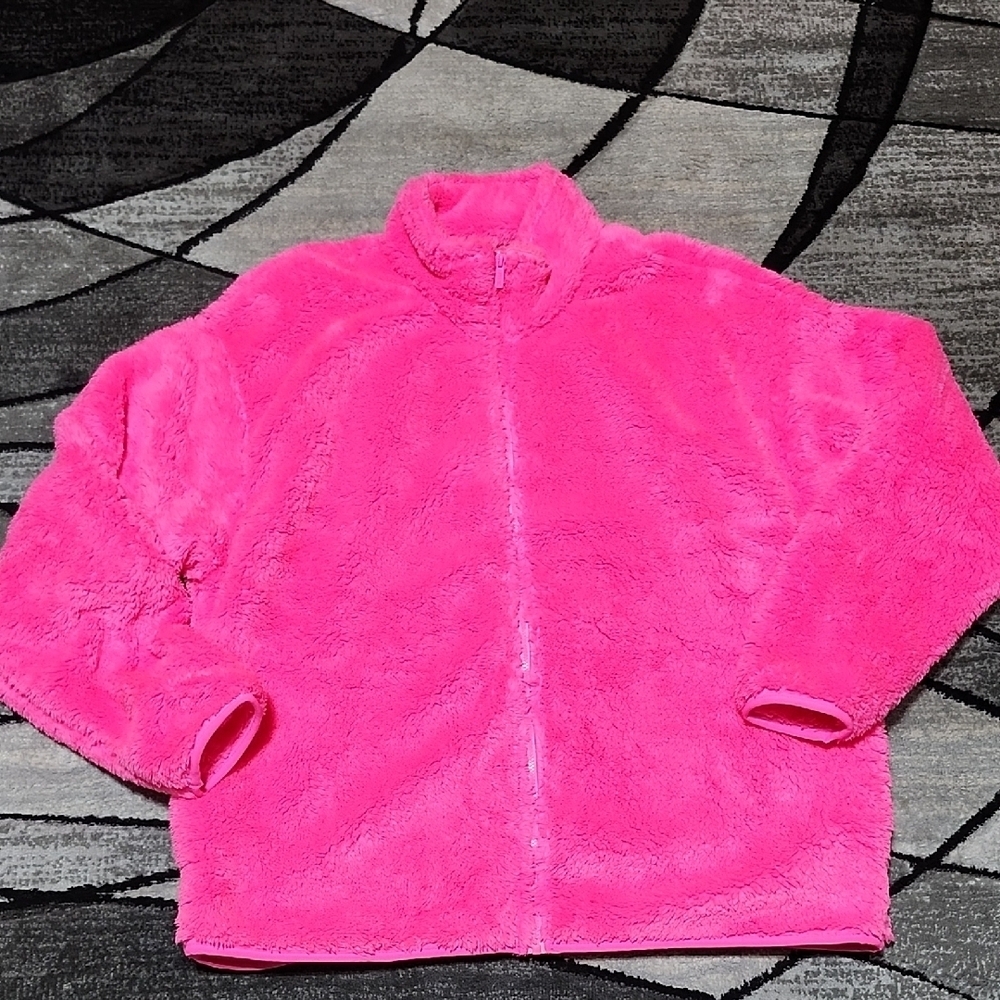 VS PINK 2022 HOT-PINK FULL-ZIP POCKETS FAUX-FUR JACKET COAT LARGE